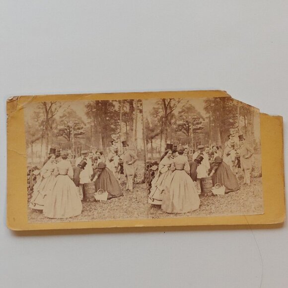 ANTIQUE Stereograph Card Victorian Cookout - Picture 1 of 3